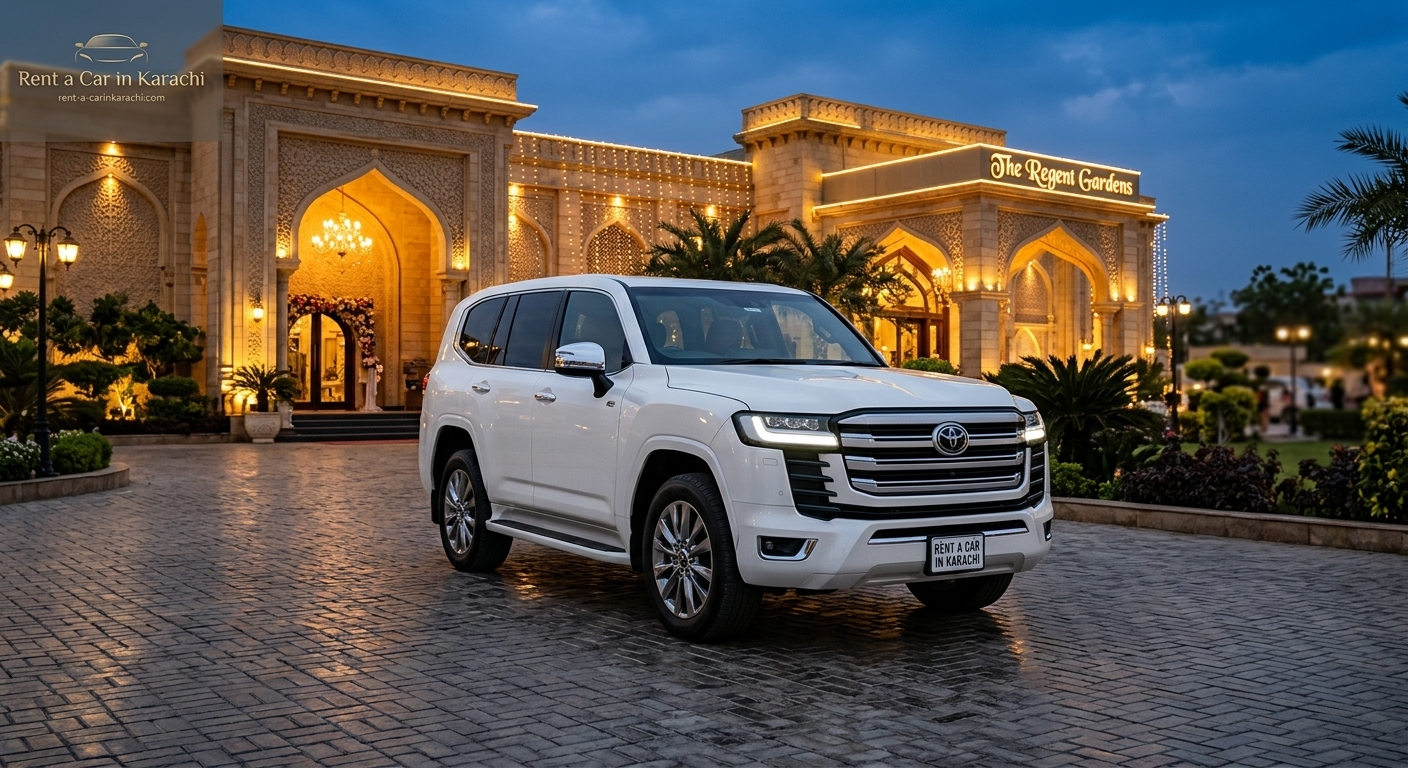 White Toyota Land Cruiser LC300 available for wedding car rental karachi from Rent a Car in Karachi