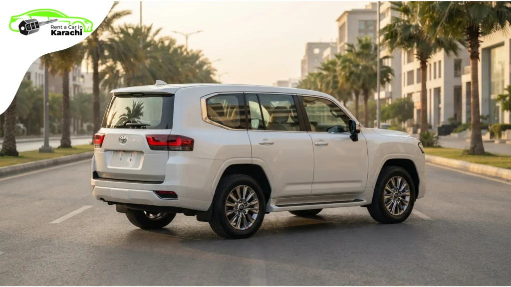 Shadi Protocol Karachi featuring a Toyota Land Cruiser LC300 parked on a wide avenue in Clifton.