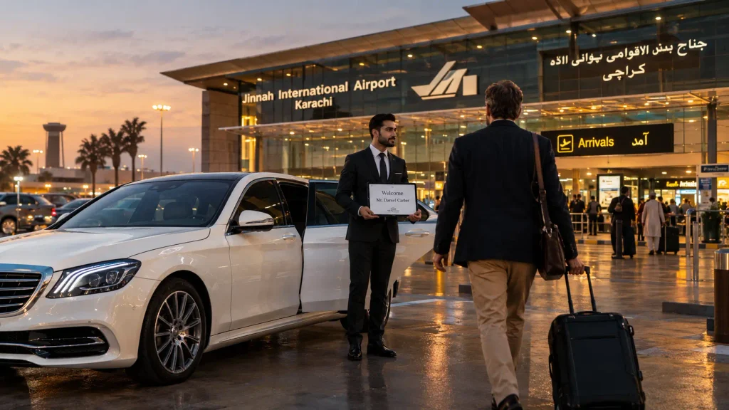 Monthly car rental in Karachi airport pickup service at Jinnah International Airport