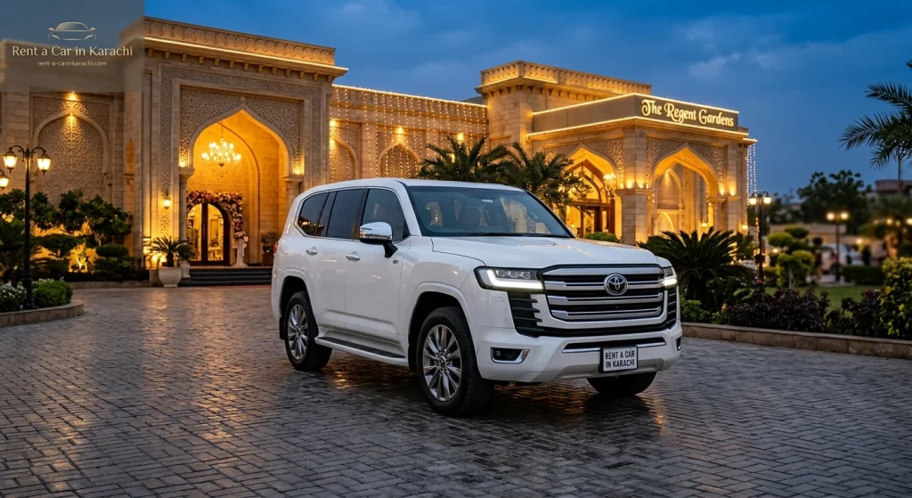 White Toyota Land Cruiser LC300 available for wedding car rental karachi from Rent a Car in Karachi