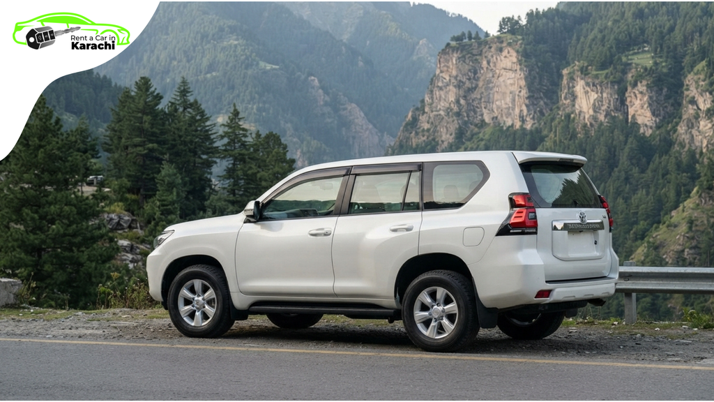 Pakistan Tour Car Rental Karachi featuring a Toyota Land Cruiser LC300 embarking on a northern tour from Karachi.