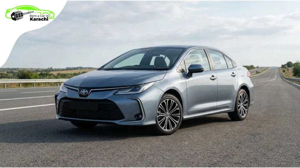 Family Car Rentals Lahore chauffeured Toyota Corolla Grande for long-distance journey by Rent a Car in Karachi